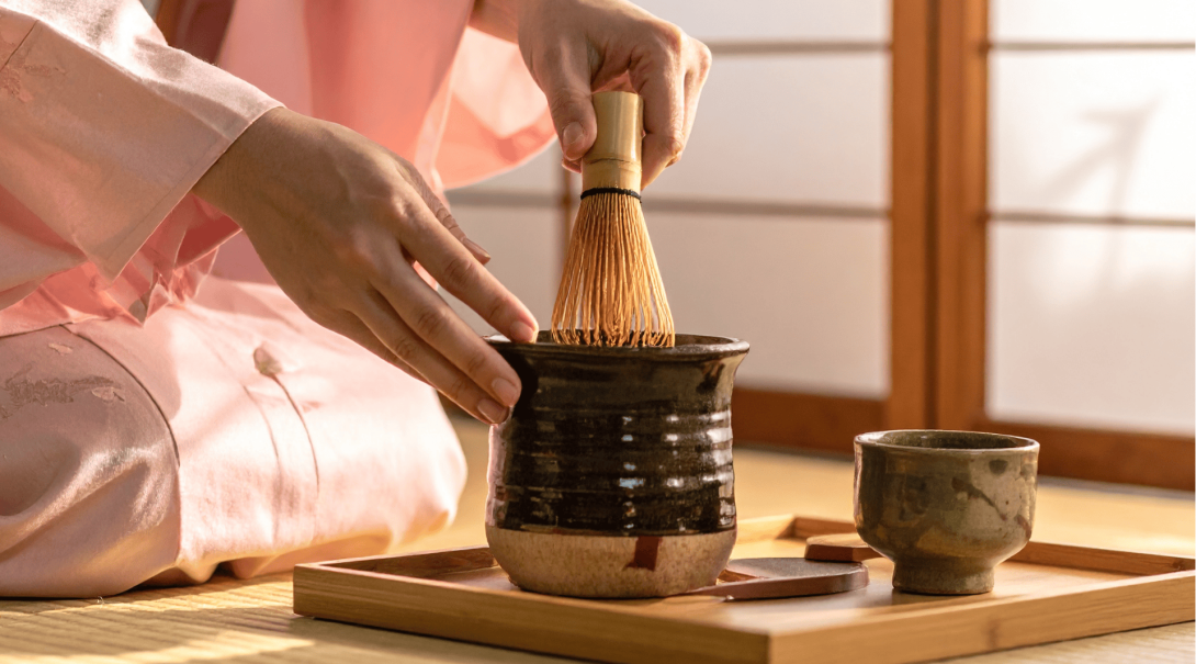 A traditional Japanese matcha (green) tea ceremony
